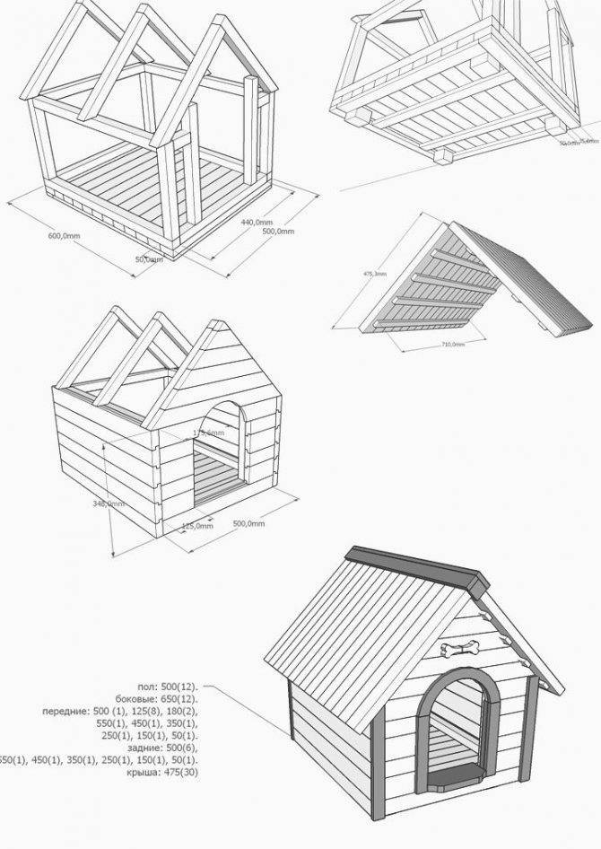 Размеры будки (конуры) для немецкой овчарки: чертеж, схема, фото