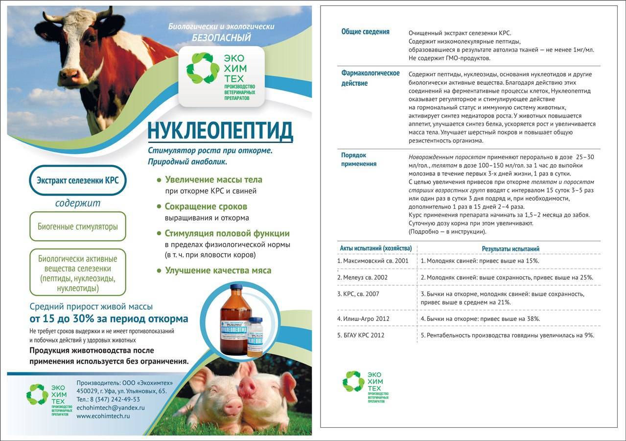 Нуклеопептид - применение в ветеринарии, показания и противопоказания