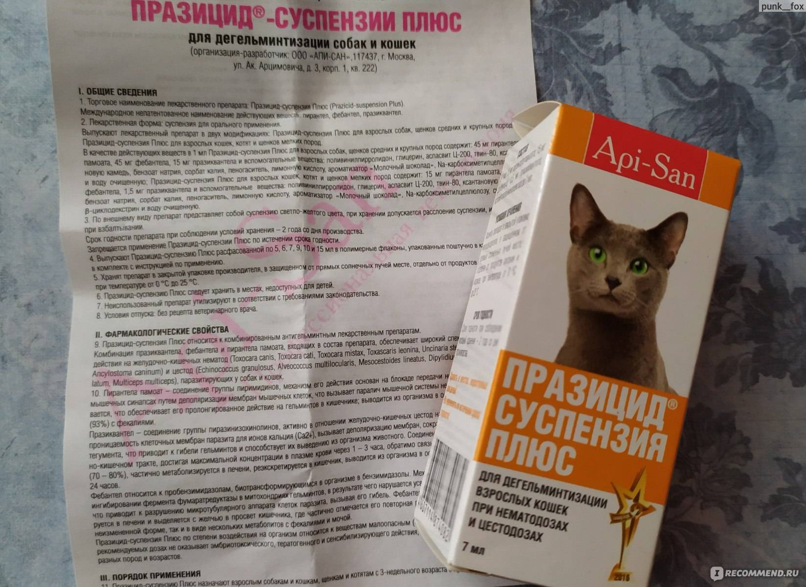 Средство от всех видов паразитов празицид суспензия плюс, для лечения кошек: с инструкцией и отзывами